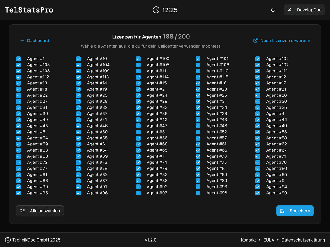 Lizenzen auswählen (Dark Mode)